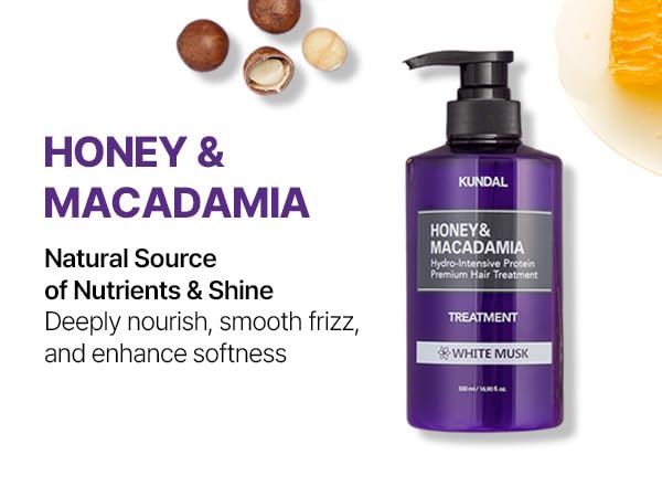 KUNDAL Honey & Macadamia Natural Conditioner [White Musk] Korean Hair Care Damage Repair, Deep Hydration, Long Lasting Fragrance, with Honey, Argan Oil, Macadamia Oil 16.9 fl oz