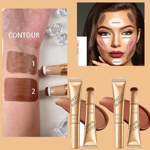 Contour Wand & Blush Wands Duo - Blush, 2 In 1 Liquid Contours Duo for Women with Applicator, Cream Beauty Stick Makeup (Wand01+02)