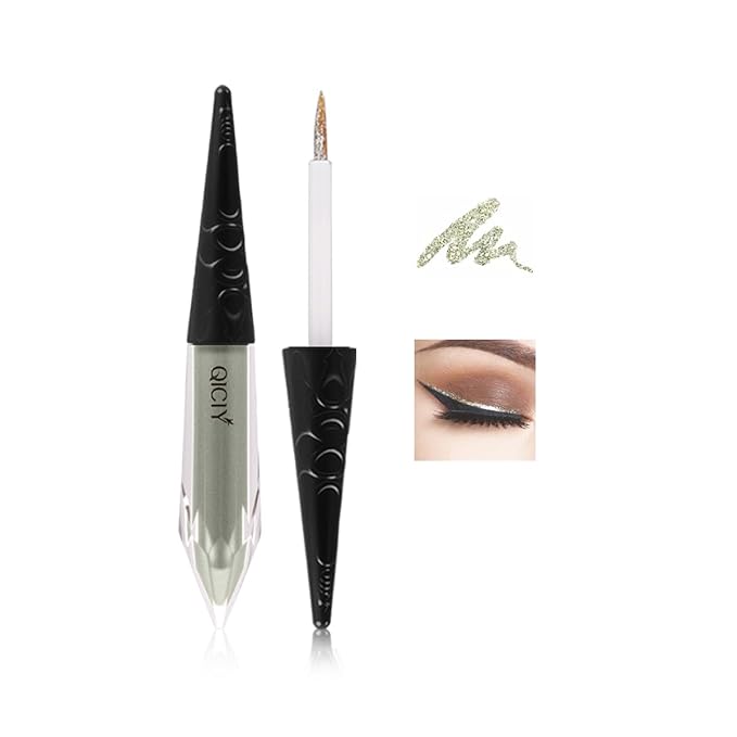 2-in-1 Liquid Glitter Eyeliner & Shimmer Eyeshadow, Waterproof Metallic Eye Makeup with Flexible Brush Tip, Easy to Color, High Pigment Long Lasting Sparkle All-Day (Shiny Gold)