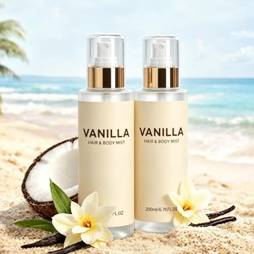 Vanilla Beach Hair & Body Mist,Vanilla Beach Body Perfume Spray For Women,Vanilla & Coconut Long-Lasting Hydrating Body Fragrance Spray (2PCS)