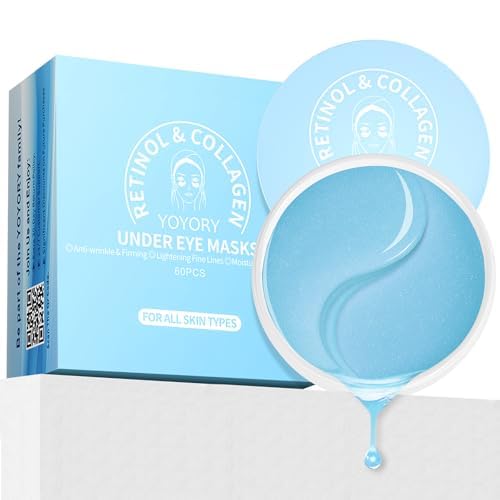 Under Eye Patches for Dark Circles & Puffy Eyes-60 Hydrogel Eye Mask Patches with Caffeine, Collagen, Hyaluronic Acid- Anti Wrinkle Smile Line Patches, Self Care Gifts for Women,Sky Blue