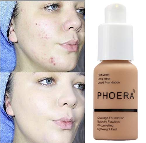 PHOERA Foundation,Flawless Soft Matte Oil Control Liquid Foundation Full Coverage Face Makeup. (104# Buff Beige)