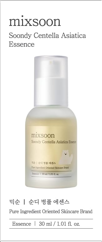 mixsoon Soondy Centella Asiatica Essence-Soothing and Calming for Face, Jeju Island Cica Extracts and Hydrating Formula for Balanced Skin 30ml / 1.01 fl.oz. Korean Glass Skin Care