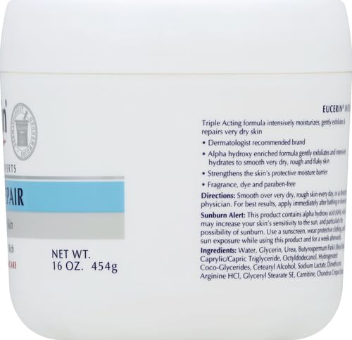 Eucerin Advanced Repair Body Cream for Very Dry Skin, Fragrance Free Daily Body Moisturizer, 16 Oz Jar (Pack of 12)
