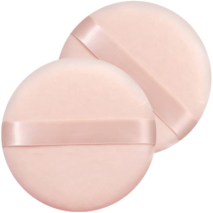 2 PCS large Powder puff, 5 inch cotton super soft Powder puff, washable, loose powder puff, baby powder, body puff round (Beige)
