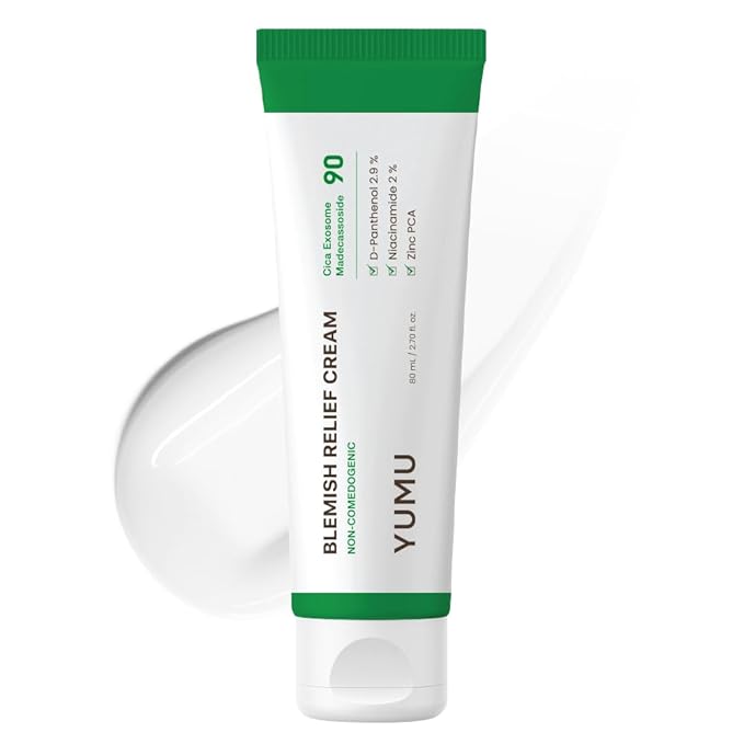 YUMU Cica Exosome Zinc Blemish Relief Cream, Face Moisturizer for Sensitive, Acne-Prone Skin, Lightweight, Breakouts, Barrier Repair, Hydration, Soothing, Oil-Free, Korean Skincare (80 ml/2.70 fl.oz.)
