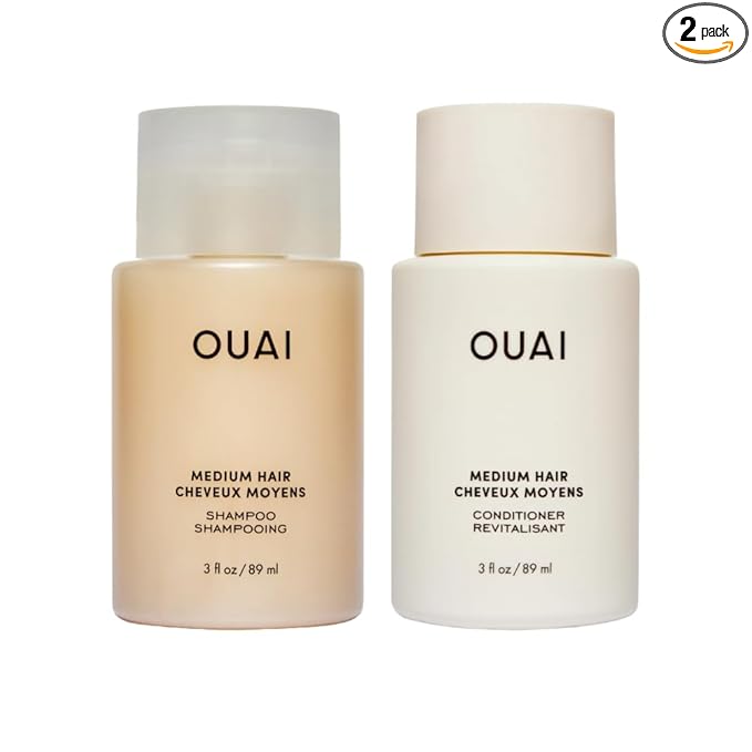 OUAI Medium Hair Shampoo & Conditioner Set, Travel Size - Hydrating Shampoo & Conditioner - With Coconut Oil, Babassu, Kumquat Extract & Keratin - Sulfate, Paraben & Phthalate Free (3 Oz)