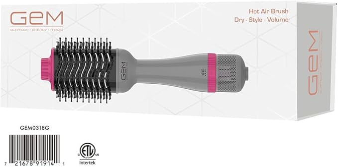 GEM Hot Air Styling Brush for Dry - Style - Volume for Dry Style Blow Dryer Brush, Gray (Gray)