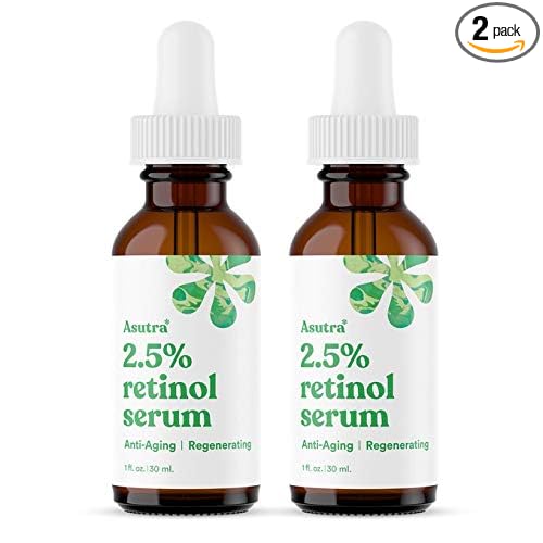 ASUTRA 2.5% Retinol Serum, 1 fl oz (Pack of 2) - Hyaluronic Acid, Vitamin E, Wheat Germ, Aloe, & Jojoba Oil, Plumping Face Serum