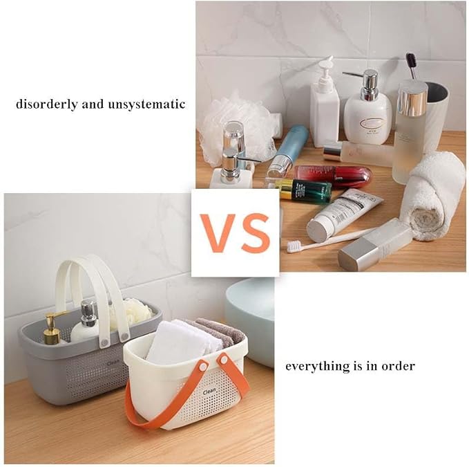 Shower Caddy Portable Drainage, Plastic Shower Caddy Basket with Handles, 2 Pack Portable Cleaning Supply Storage Organizer with Holes for College Dorm Bathroom - Grey