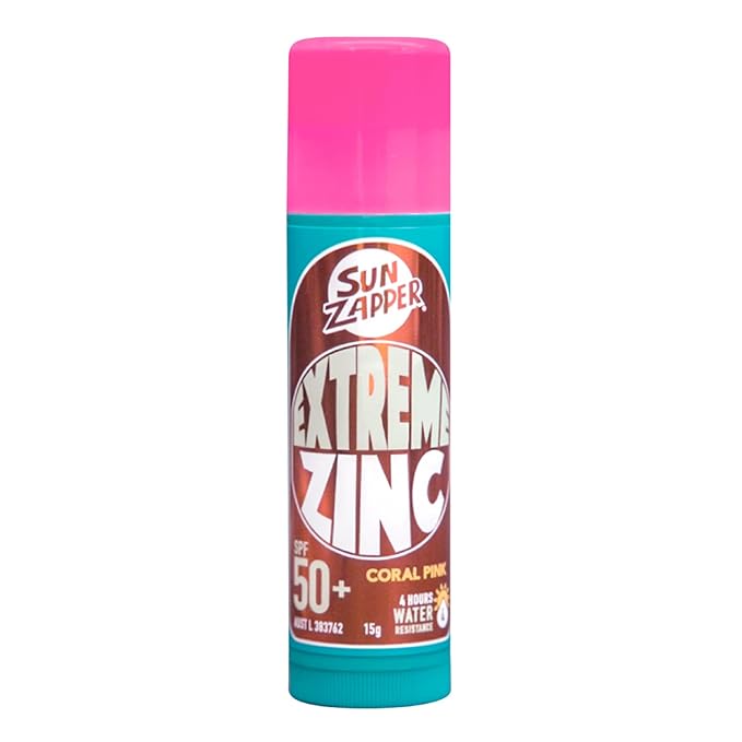 Sun Zapper Extreme Zinc Sunscreen Stick SPF 50+ Coral Pink – Colored Water Resistant Mineral Sunscreen for Face, Zinc Oxide Surf Sunscreen Stick for Water Sports, 15g (0.53 oz), Australian Made