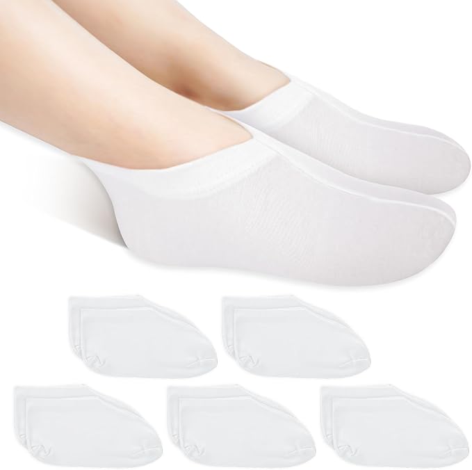 10-Pack White Spa Cotton Socks, Reusable Hydrating Socks, Cotton Blend Breathable Foot Mask Sleeves for Dry, Cracked Feet Relief, Overnight Moisturizing Foot Care, Home SPA Therapy