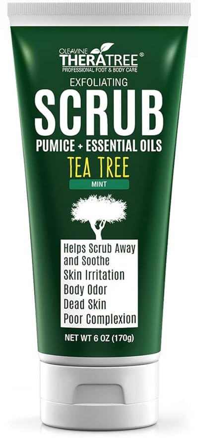 TheraTree Tea Tree Oil Exfoliating Body Scrub - Deep Cleansing Foot & Body Charcoal Scrub with Peppermint, Spearmint & Neem - Soothing Exfoliator for Healthy-Looking Skin, 6 oz