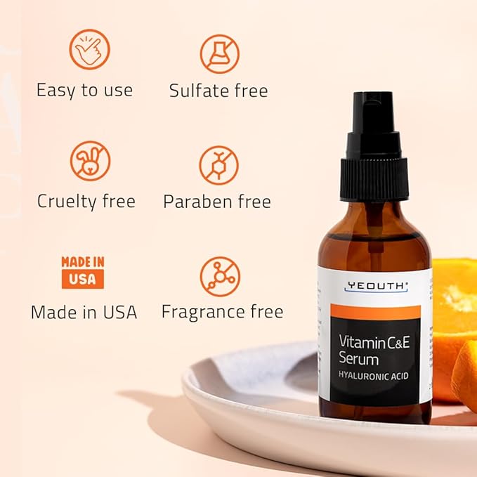 YEOUTH Vitamin C Serum for Face with Hyaluronic Acid, Hydrating Face Serum for Women, Facial Serums Targets Appearance of Dull Spots 2oz