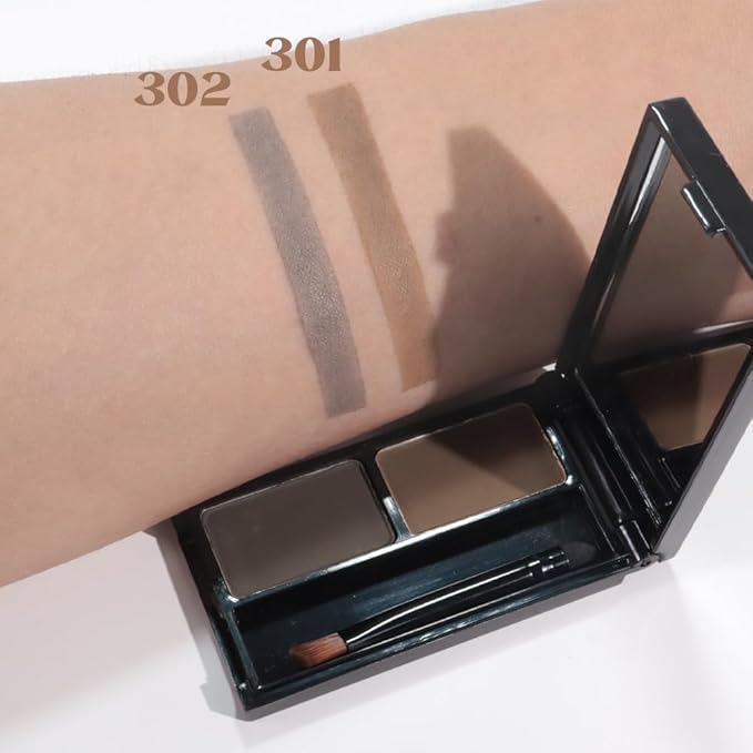 Brow Powder Kit – Long-Lasting Dark Gray Brown Color Brow Filler for Full, Defined Natural Brows, Contour Palette with Double-Ended Brush, sombra para cejas-4# (set12)