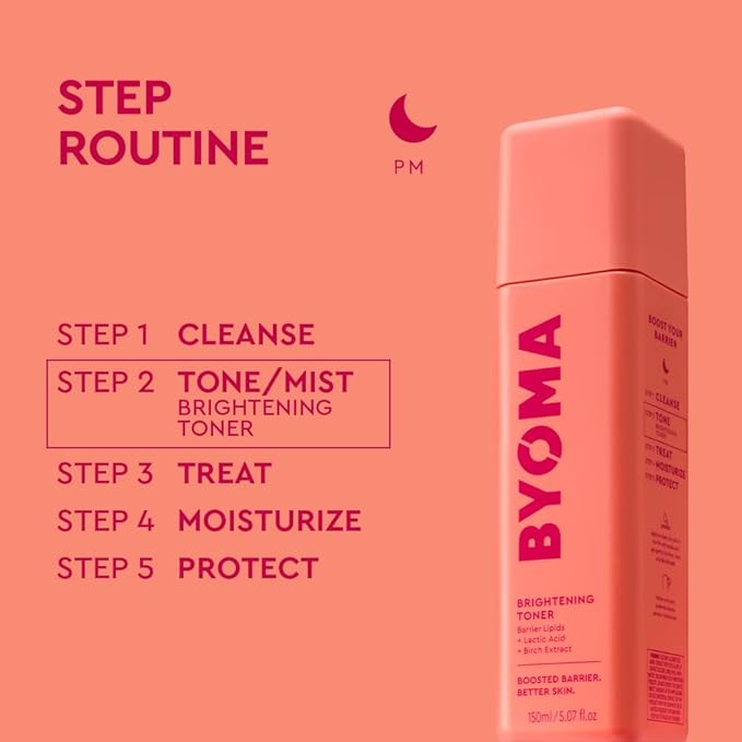 BYOMA Brightening Toner - Gently Exfoliating & Hydrating Facial Treatment with Lipids & Lactic Acid - Alcohol-Free for Barrier Repair - 5.07 Fl. Oz