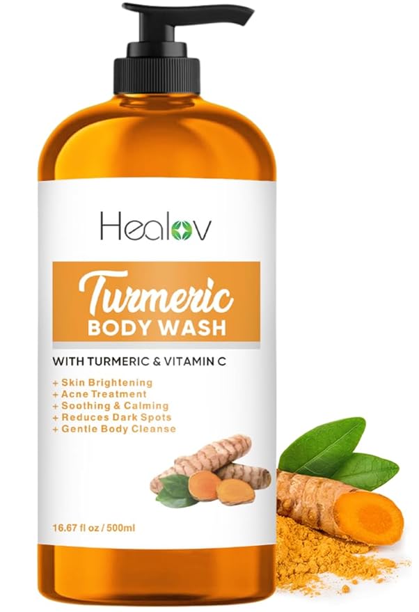 Turmeric Body Wash – Skin Brightening Soap for Dark Spots, Hyperpigmentation – Exfoliating Turmeric Face Wash Reduces Acne, Scars, & Cleanses Skin – Natural Bath Liquid Soap