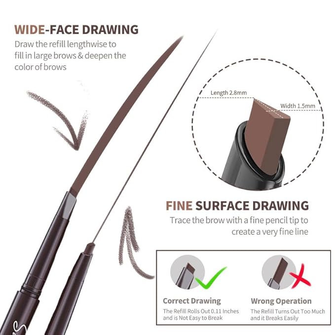 12pcs Dark Brown Waterproof Eyebrow Pencils for Women, Retractable Dual-End Eye Brow Pencil with Brush, Triangular Tip Design, Easier to Define and Fill in Eyebrows for Natural Brow Shape