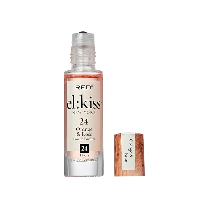 EL:KISS Roll On Perfume, Orange & Rose Inspired by Coco Mademoiselle Eau de Parfum 12mL (.40 Fl Oz), Hydrating & Long-Lasting, Alcohol-Free & Mineral Oil-Free, With Jojoba, Argan & Coconut Oil