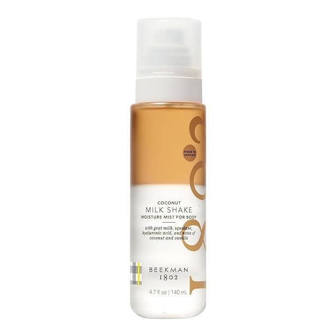 Beekman 1802 Milk Shake Hydrating Body Mist – Alcohol-Free Moisture with Goat Milk, Hyaluronic Acid & Squalane, Lightweight Skin Softening Spray for Sensitive Skin – Coconut Cream, 4.7 Fl Oz