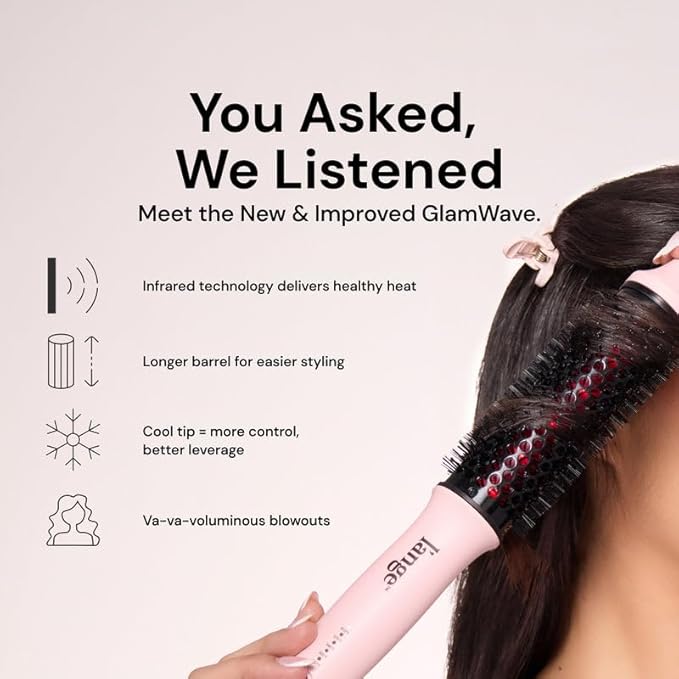 L'ANGE HAIR GlamWave Infrared Thermal Ionic Brush | 38mm Heated Round Thermal Brush for Volume and Curls | Reduces Frizz | Adds Shine | Smooth Styling Tool for All Hair Types (Black)