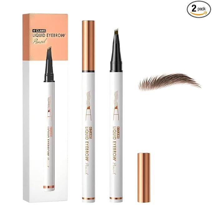 2 Pcs Microblading Eyebrow Pen, 2026 Upgraded 3D Waterproof 4-Tip Eyebrow Pencil, Natural Makeup Long-Lasting Fine Stroke Magic Eyebrow Pencil for Women Stay on All Day (Light Brown(2 Pcs))