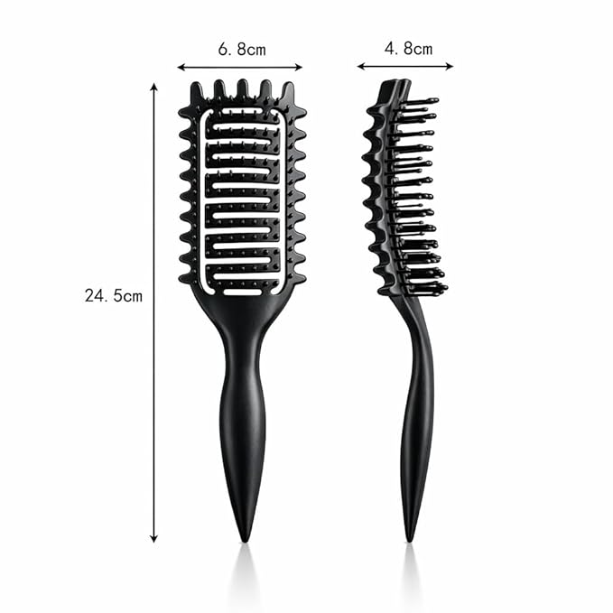 Curl Defining Brush for Curly Hair, Vented Detangling Hair Brush for Wet and Dry Styling, Curved Brush for Shaping and Smoothing Curl Clumps, Lightweight Hair Brush （Black）