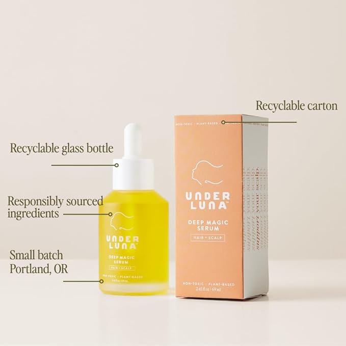 Under Luna Deep Magic Hair + Scalp Serum | Leave-In Hair Protectant & Dry Scalp Treatment | Smooths Frizz, Supports Scalp Comfort | Silicone-Free, Vegan, Plant-Based | 2.45 fl oz