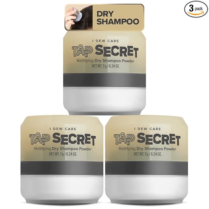 I DEW CARE Biotin Clarifying Dry Shampoo - Tap Secret Original Trio Set | Strengthening & Volumizing, Powder Type, Refillable, Non-aerosol, Brunette, Korean Ginseng, Stocking Stuffers, 0.26 Oz * 3ea