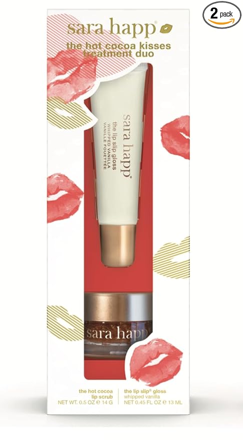 Sara Happ Hot Cocoa Kisses Treatment Duo, Lip Scrub & Gloss, Unisex Exfoliating Set, 2 Count, Lip Care & Conditioning, for Lips