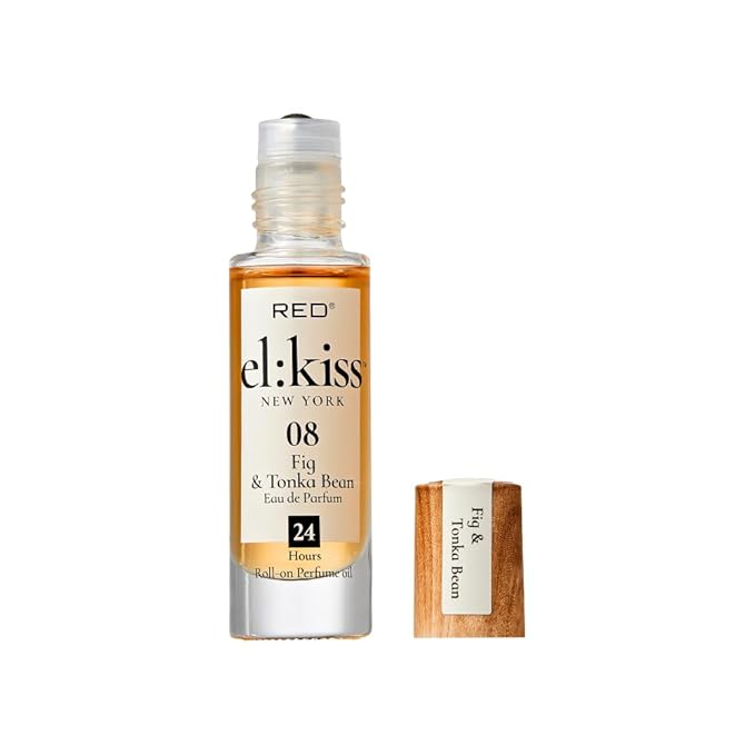 EL:KISS Roll On Perfume, Fig & Tonkin Bean Eau de Parfum 12mL (.40 Fl Oz), Hydrating & Long-Lasting, Alcohol-Free & Mineral Oil-Free, Infused with Jojoba, Argan & Coconut Oil