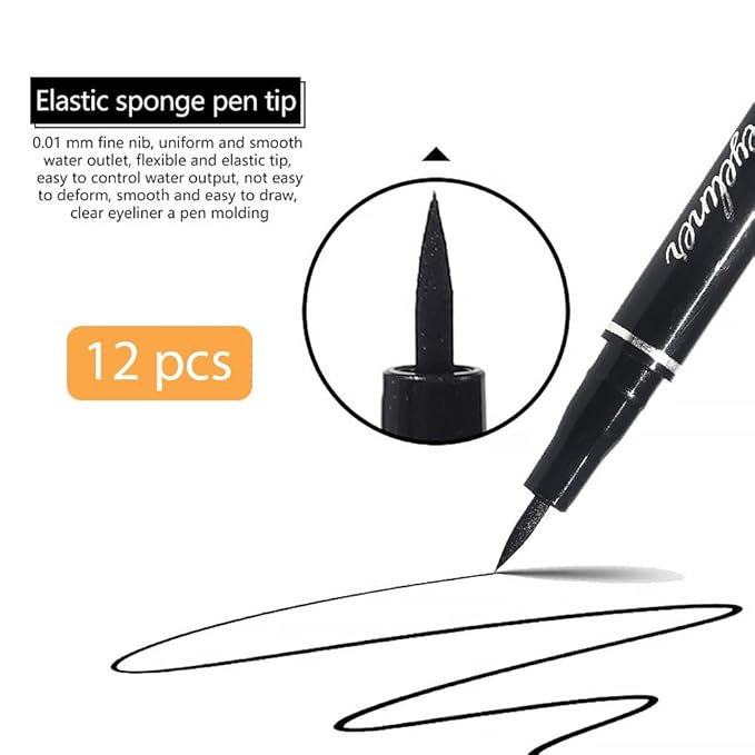 WanTuoluo 12-Pieces Matte Liquid Eyeliner Pens Set, Eye Ink Liner Makeup, Quick Drying, Smudge-Resistant, Vegan Formula (Pack of 12) (Black)