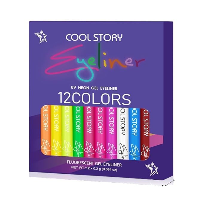 BestLand 12 Colors UV Neon Eyeliner – Festival Makeup, Glow in the Dark, Waterproof & Smudge-Proof, Colorful Liquid Eyeliner for Face & Body Art, Rave Party, Cosplay, Halloween