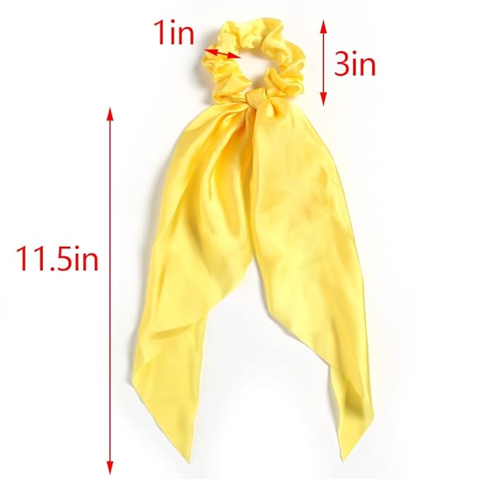 3PCS Hair Scarf Scruncheis for Women Knotted Bow Hair Ties Elastic Bands Satin Hair Ribbon Scrunchy Red Ponytail Holder for Women and Girls (Yellow Lilac Pink)