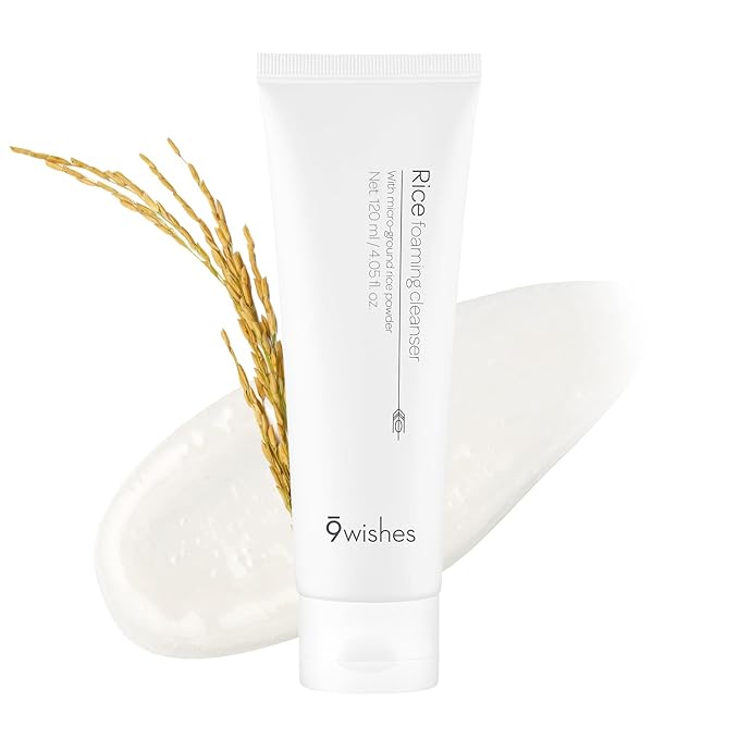 9 wishes Rice Foaming Cleanser - Korean Skin Care Facial Cleanser & Face Wash, Gentle Hydrating Cleanser for Sensitive Skin, Non Stripping Pore Cleansing Face Wash - 120ml / 4.05 fl.oz.