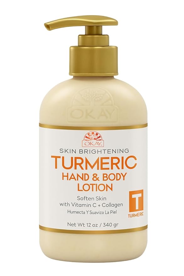 OKAY Turmeric Skin Brightening Body Lotion 12oz – Dark Spot Corrector with Vitamin C & Collagen, Hydrating Moisturizer for Even Skin Tone, Paraben Sulfate Free for All Skin Types