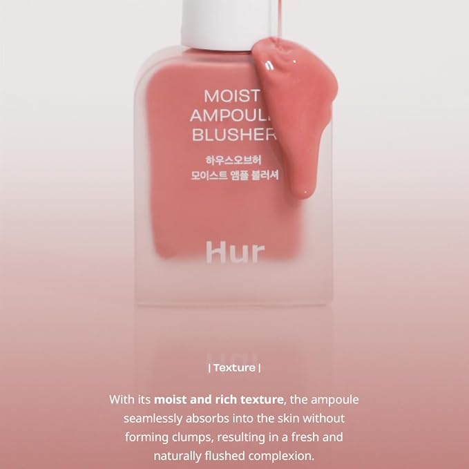 House of Hur Moist Ampoule Blusher, Buildable Water-based Formula, Infused with over 50% moisture essence, no tackiness, long-lasting moisture, weightless feel (05 Peach Coral, 20ml)
