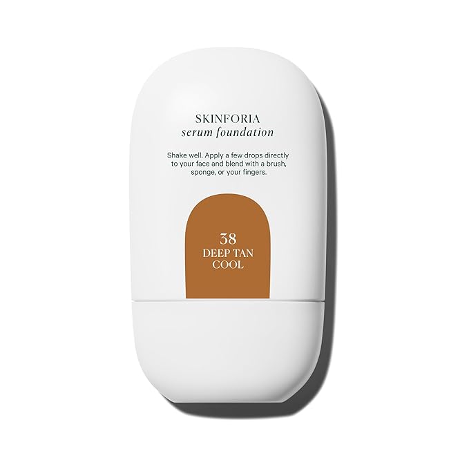 Well People Skinforia Serum Foundation, Lightweight Tinted Formula Hydrates, Smooths, and Evens Skin Tone with Birch Sap and Mushroom Complex, Long-Lasting, Natural Finish, 38 Deep Tan Cool