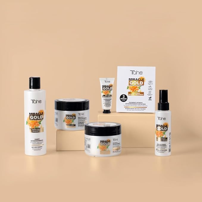 Tahe Miracle Gold Anti-Frizz Mask for Thick Hair with Keratin, Argan Oil, and Chamomile Extract, 1000ml