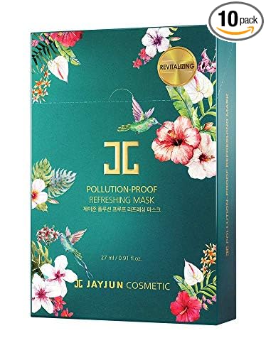 JAYJUN Pollution-Proof Refreshing Mask (10 Sheets) – Korean Cupra Sheet Mask with Ectoin & Ginger Oil for Urban Skin, Hydrating & Soothing Skincare