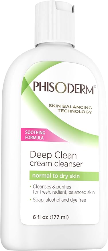Phisoderm Deep Cleaning Cream Cleanser for Normal to Dry Skin 6 (177 ml) alcohol free soap free dermatologist tested facial wash (Packaging May Vary) (5210), 36 Fl Oz (Pack of 6)