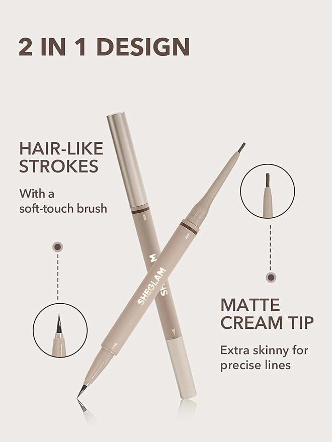 SHEGLAM Dual-Sided Eyebrow Pencils Cream Waterproof Long Lasting Eye brow Pen Makeup - Auburn (Pack of 2)