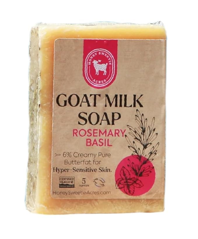 Honey Sweetie Acres Rosemary Basil Goat Milk Soap - Handmade 5 oz Bar, Made with Natural Ingredients, Moisturizing & Gentle, Made in the USA