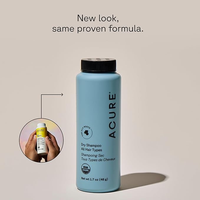 Acure Dry Shampoo - Mini Powder Dry Shampoo for Women with Blonde & Dark Hair, Care to Refresh Treated Color Tinted Hair with Rosemary & Peppermint, Non Aerosol, Vegan - 1.7 oz Travel Size (2 Pack)