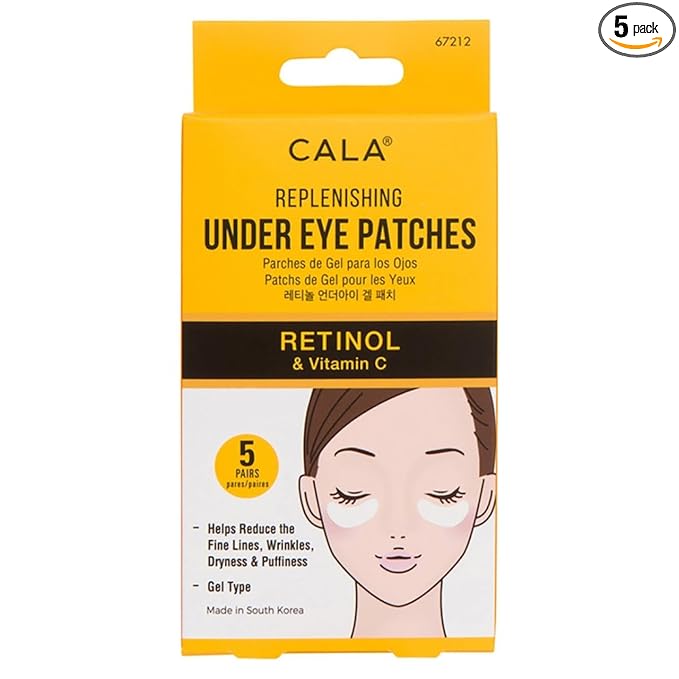Cala Under Eye Patches Retinol + Vitamin C, Brightening Firming Eye Masks to Depuff & Smooth Fine Lines, Hydrating Under-Eye Treatment, 5 Pairs, 10–20 Min Use