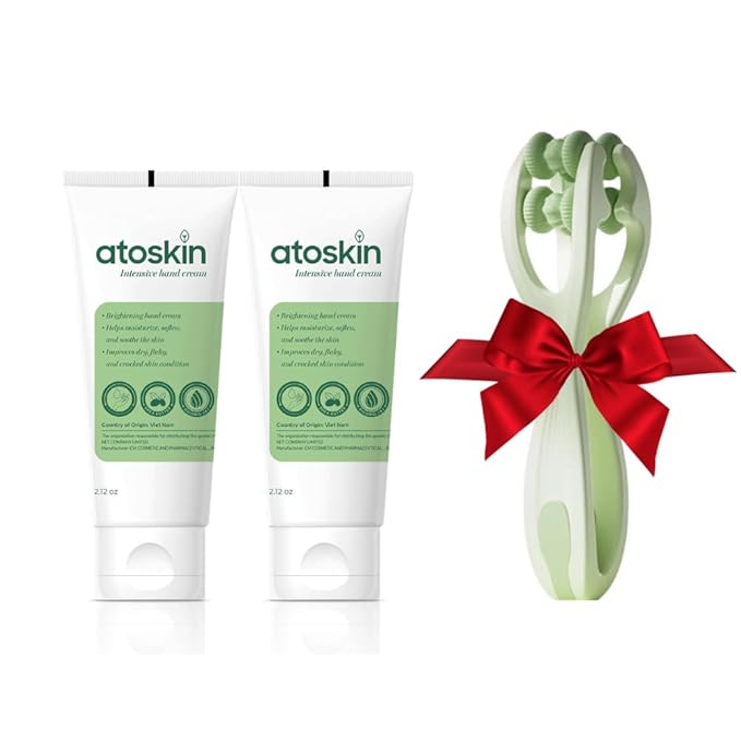Atoskin Intensive Hand Cream (2 Pack) – Deep Moisturizing & Brightening for Dry, Cracked, Aging Hands – Non-Corticoid Formula (4.24oz) (2 Box + Gift)