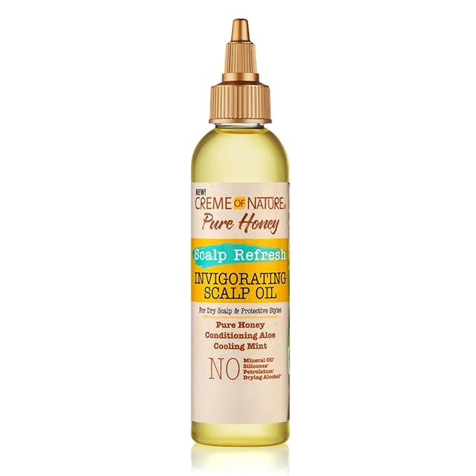 Creme of Nature Pure Honey Scalp Refresh Invigorating Scalp Treatment Oil, Lightweight Formula with Mint & Aloe, Moisture & Shine for All Hair Types & Styles, 4.2 oz