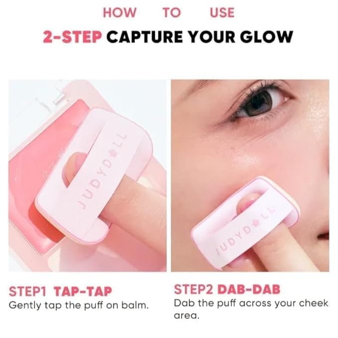 JUDYDOLL Glow Blush Balm,85% Essence-Infused,Hydrating, Buildable&Non-Patchy Cheek Color with Puff,Dewy Finish,Lightweight Blush for Cheeks, Cool Toned Blush (03 Spring Nap)