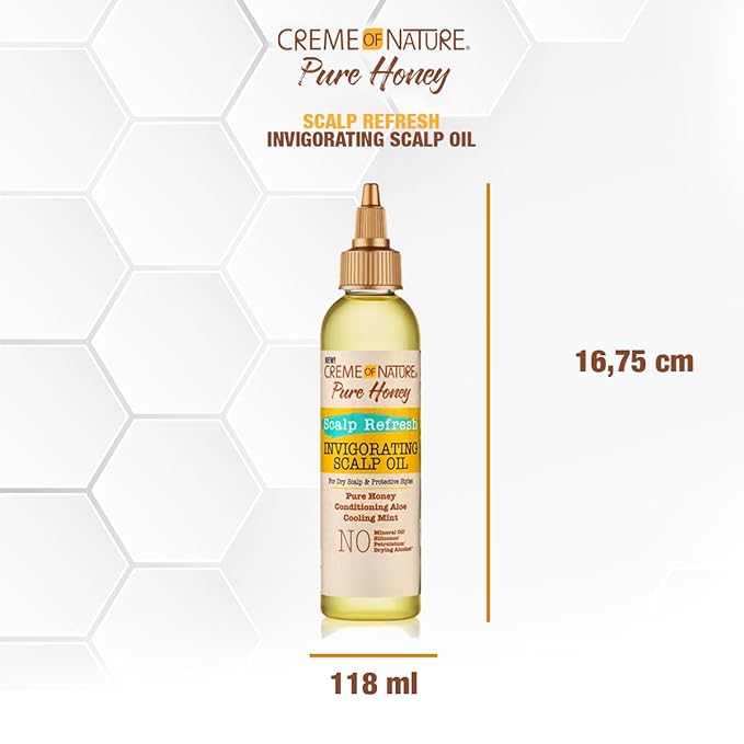 Creme of Nature Pure Honey Scalp Refresh Invigorating Scalp Treatment Oil, Lightweight Formula with Mint & Aloe, Moisture & Shine for All Hair Types & Styles, 4.2 oz