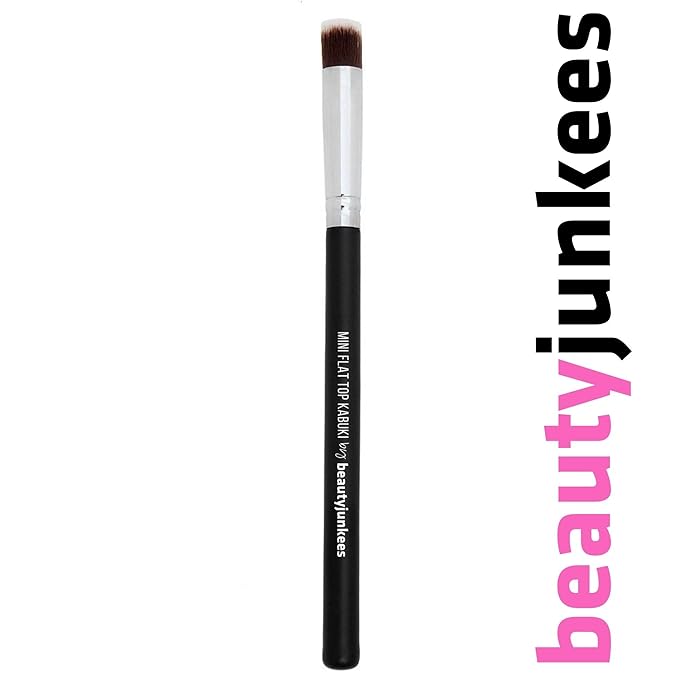 Beauty Junkees Mini Flat Top Concealer Brush Under Eye for Stippling Blending Small Dense Firm Synthetic, Works with Powder, Cream, Liquid